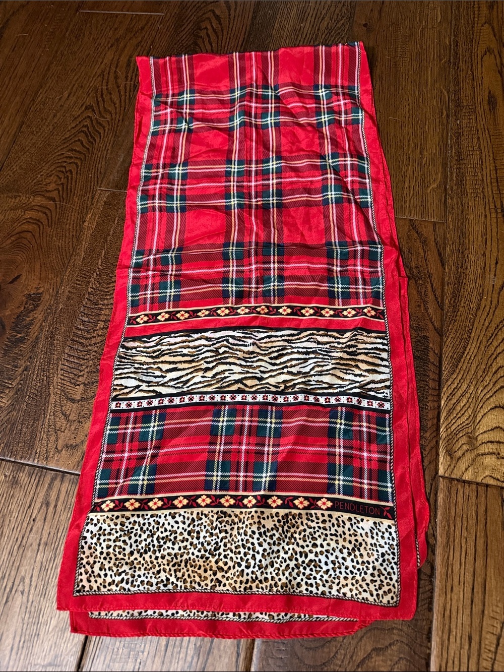 Pendleton Red Plaid Scarf with Tiger & Leopard Panels